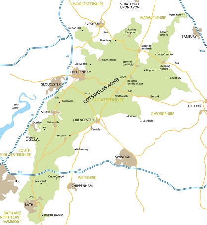 Cotswolds AONB Map UK Cotswolds AONB Map UK