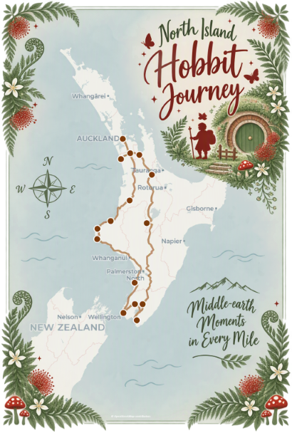 New Zealand North Island Hobbit Journey Map