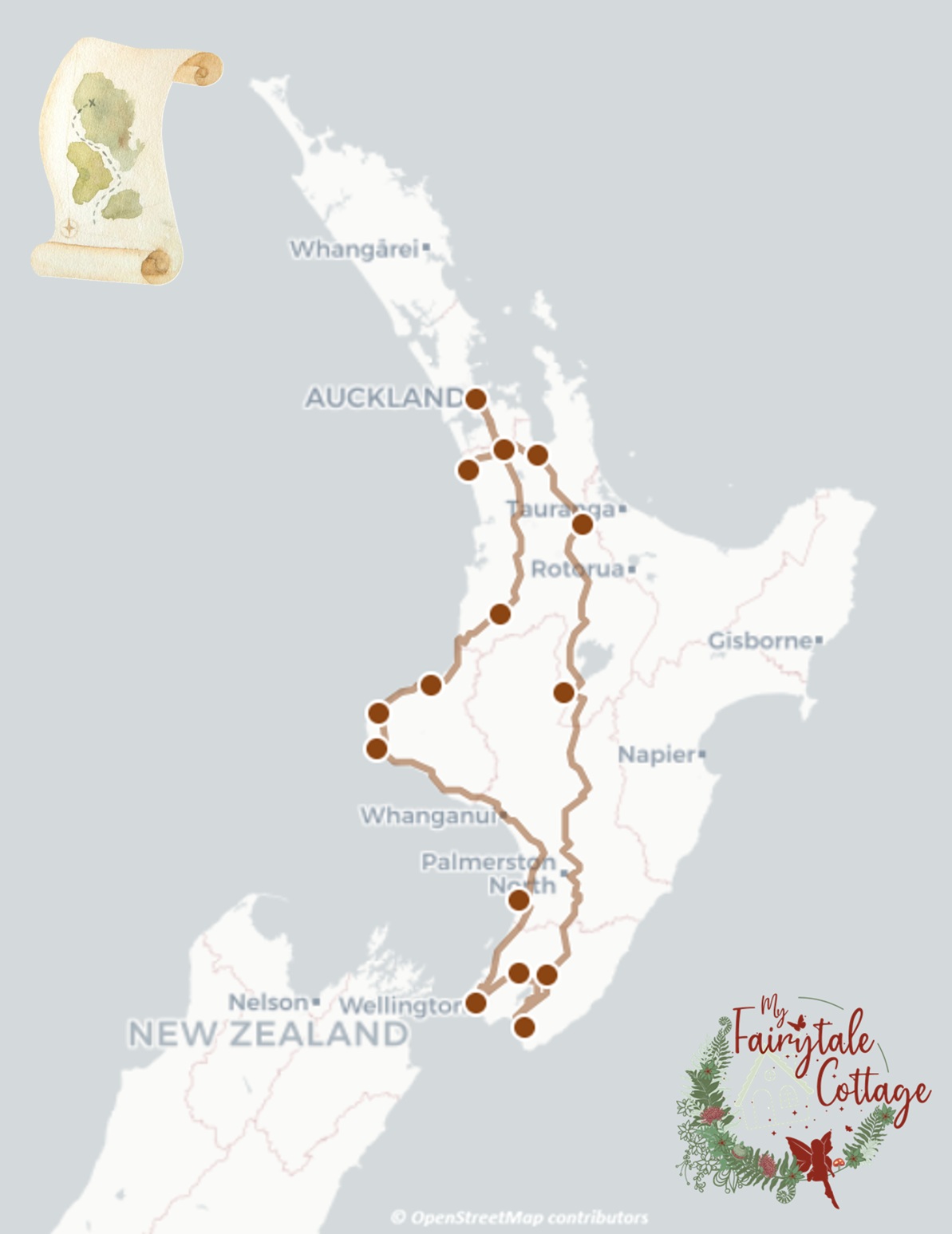 Radagast the Brown arrives on his Rhosgobel Rabbit sleigh Route Map North Island New Zealand Hobbit Journey