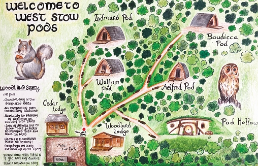 West Stow Pods Map of Woods - Suffolk UK