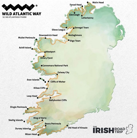 Map of the Wild Atlantic Way, Ireland Map of the Wild Atlantic Way, Ireland
